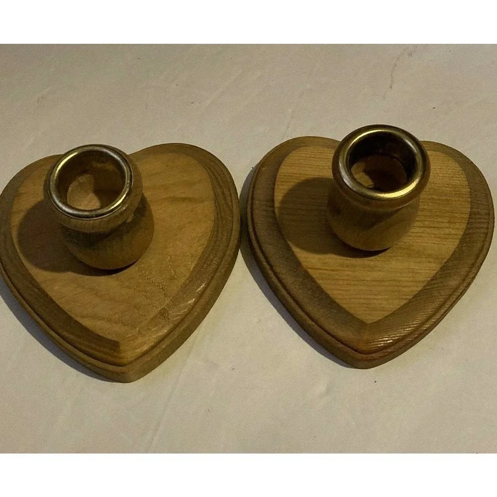 Handmade‎ Wood Heart Candleholder Taper Candles